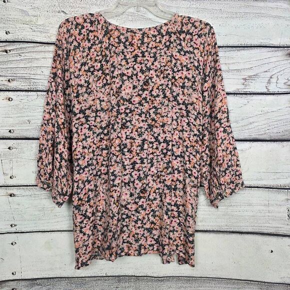 Maurices L Pink Floral 3/4 Sleeve Boho Peasant Blouse - Picture 5 of 8